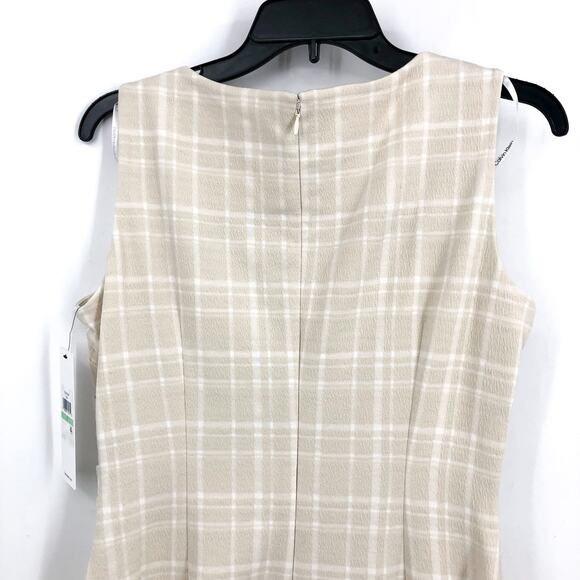 CALVIN KLEIN Womens Plaid Starburst Sheath Dress Size 8 Stony Beige White NWT - Picture 9 of 13